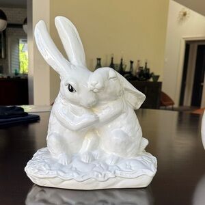 Vintage White Italian Pottery Rabbit Pair